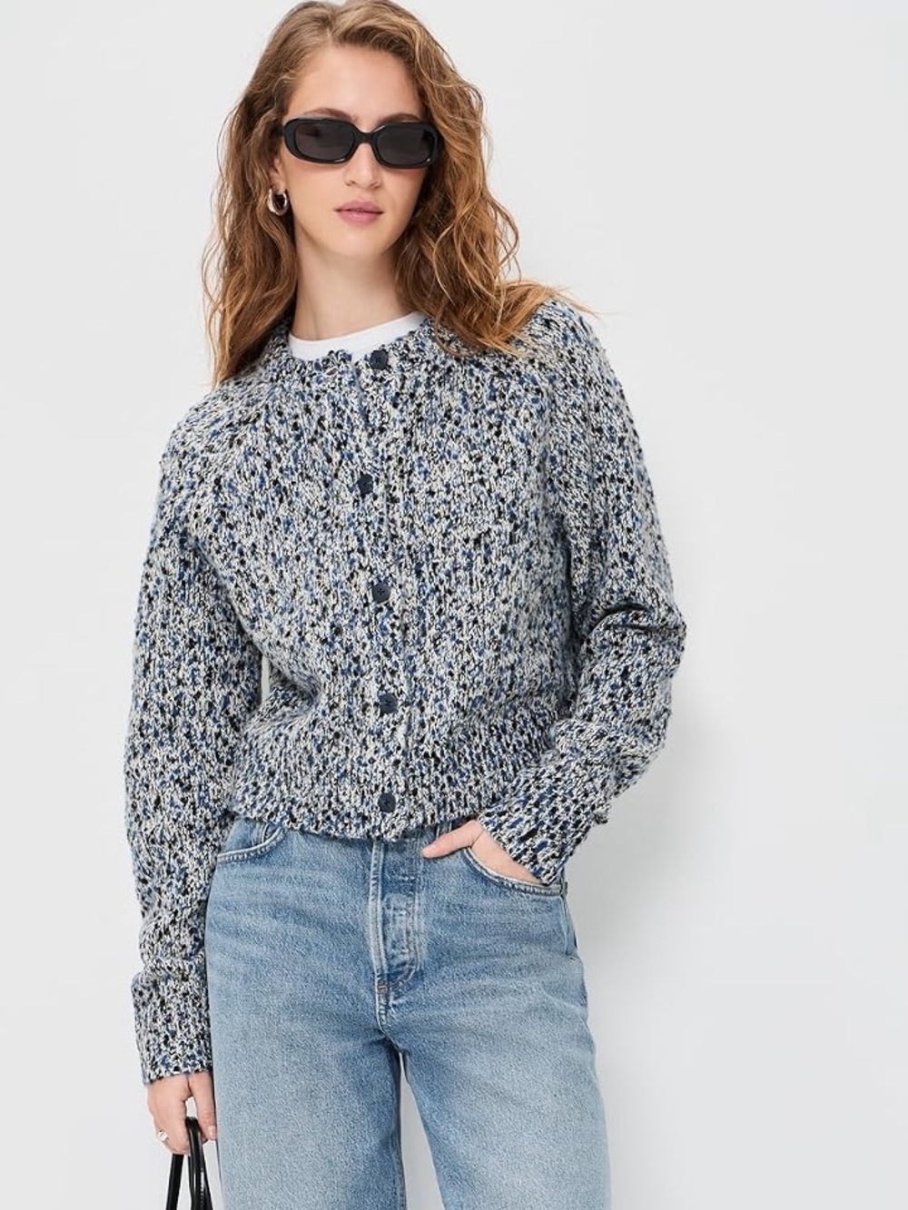 ALIGNE Blue and White Knit Cardigan Sweater, size Large
